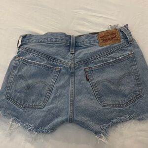 Levi's Light Blue Frayed Denim Shorts
